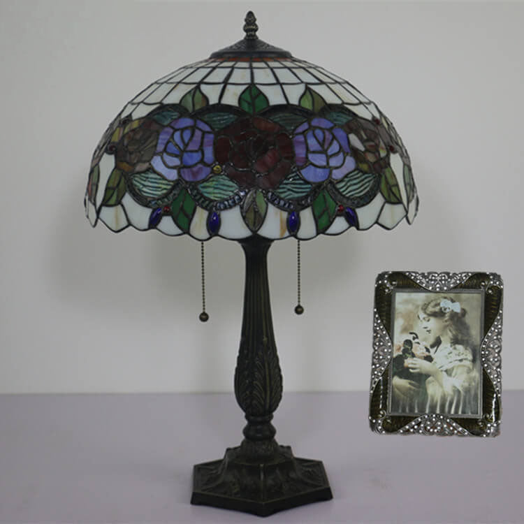 Rose Stained Glass Dome 2-Light Table Lamp