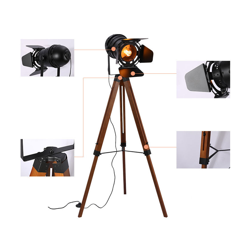 Industrial Vintage Solid Wood Floor Lamp