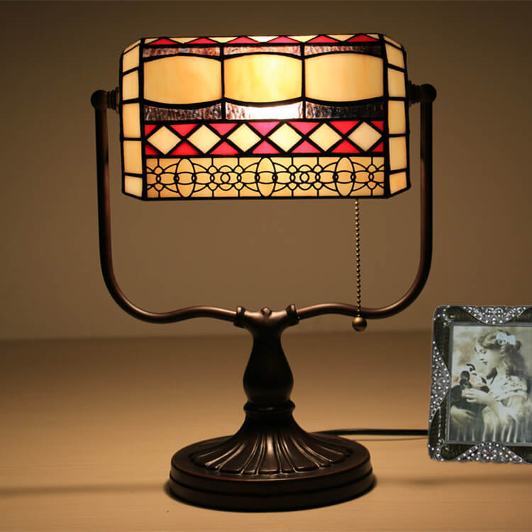 Geometric Stained Glass Bank Table Lamp