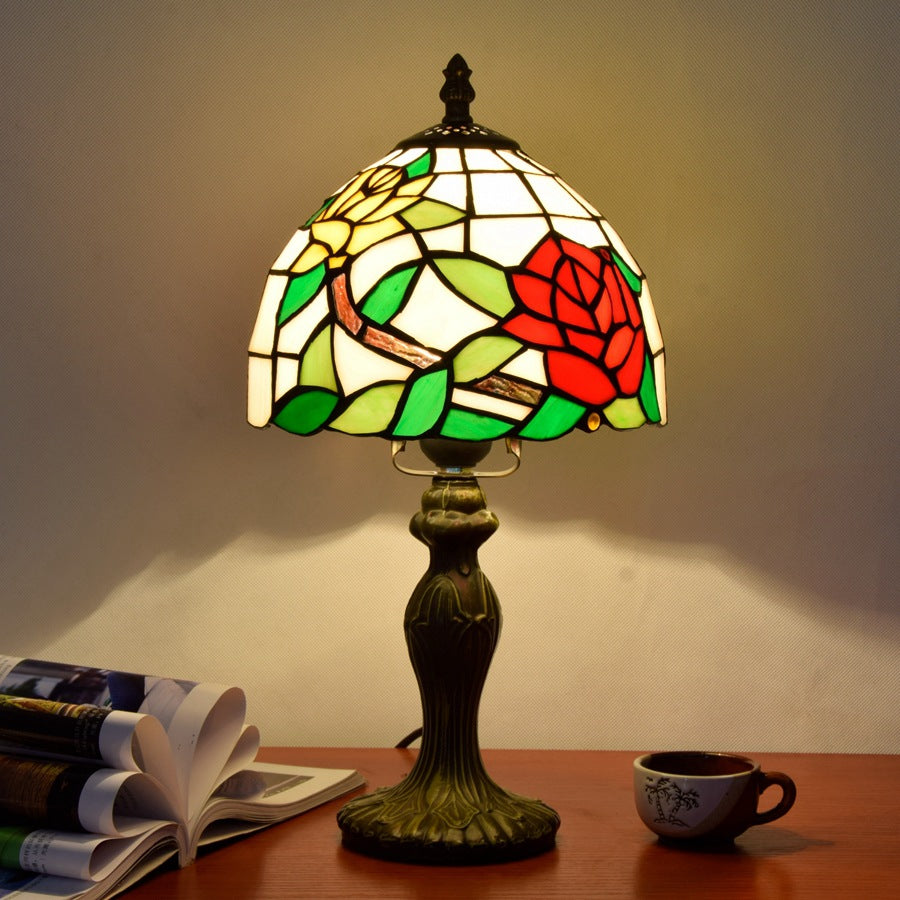 Stained Glass Rose Flower Table Lamp