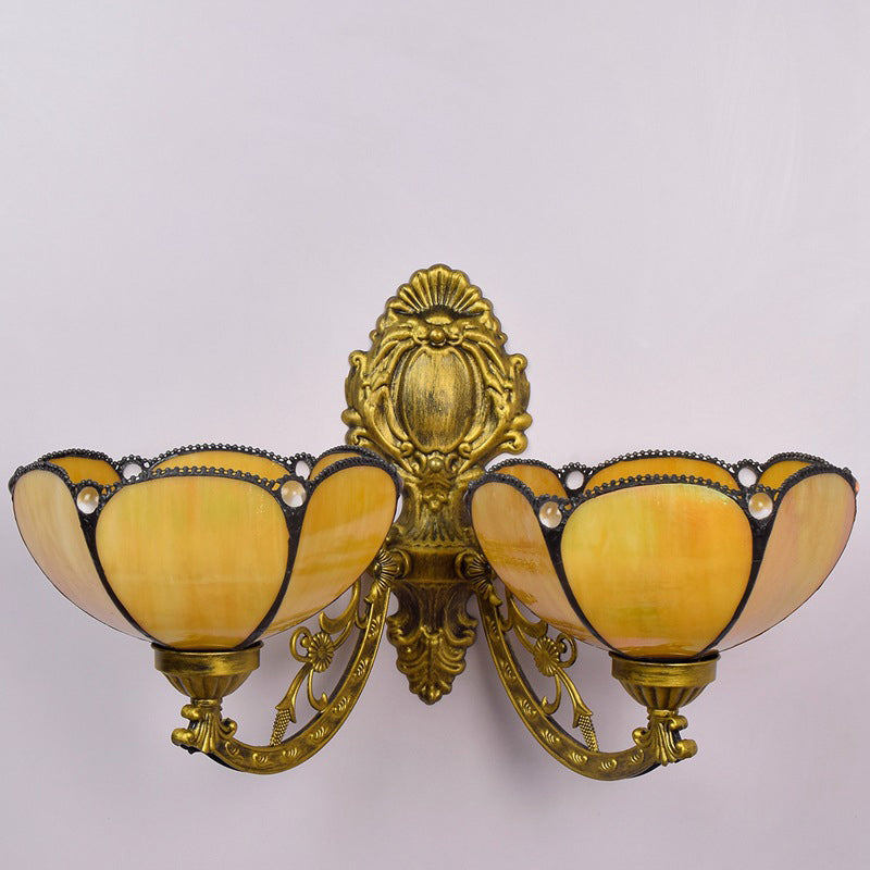 Mediterranean Petal Stained Glass 2-Light Wall Lamp