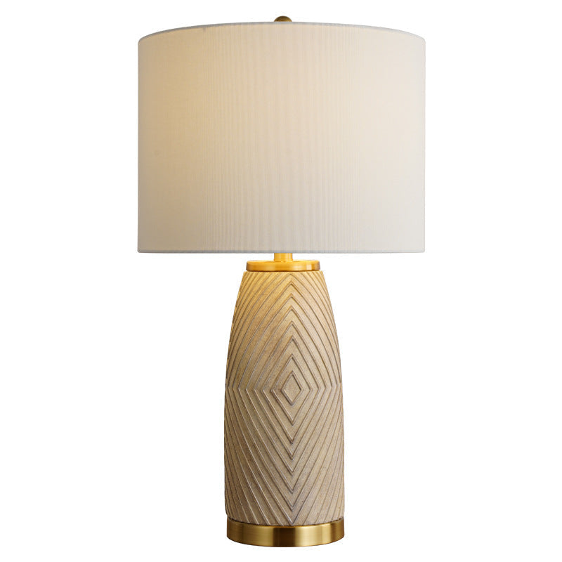 Fabric Drum Resin Column Table Lamp
