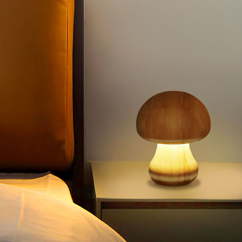 Mushroom Rubberwood Beechwood Bedroom Table Lamp
