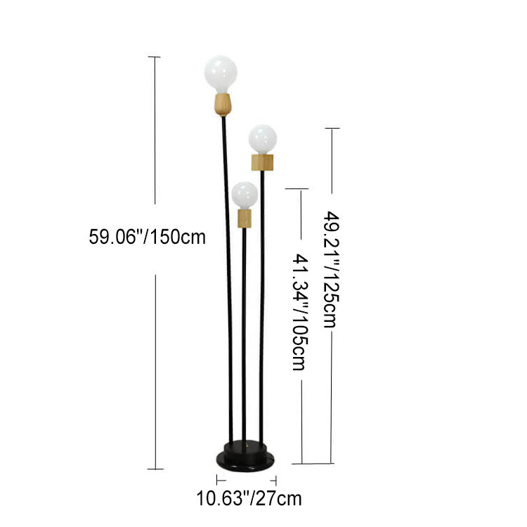 Industrial Retro Iron Black-Finished 3-Light Floor Lamp