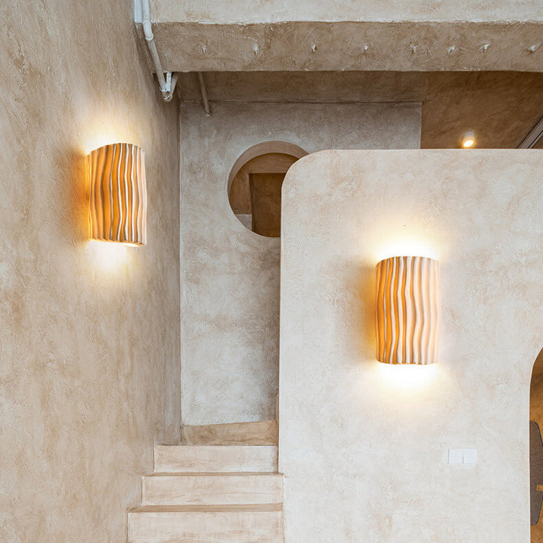 Wavy Textured Resin Semicircle 2-Light Wall Lamp