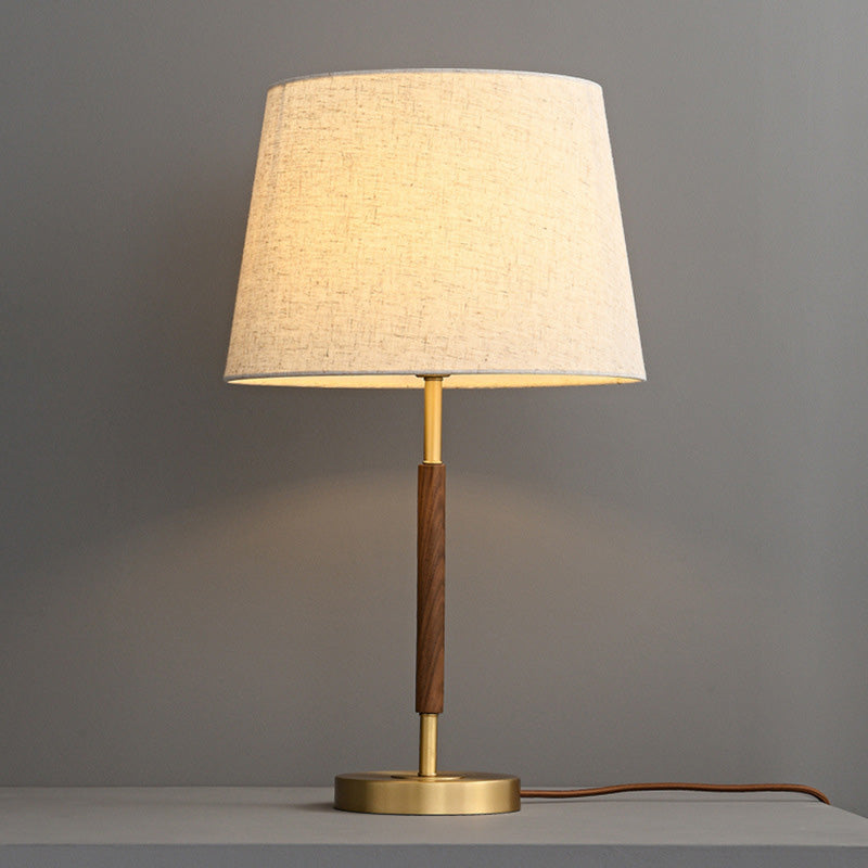 Brass Fabric Cylinder Bedside Table Lamp