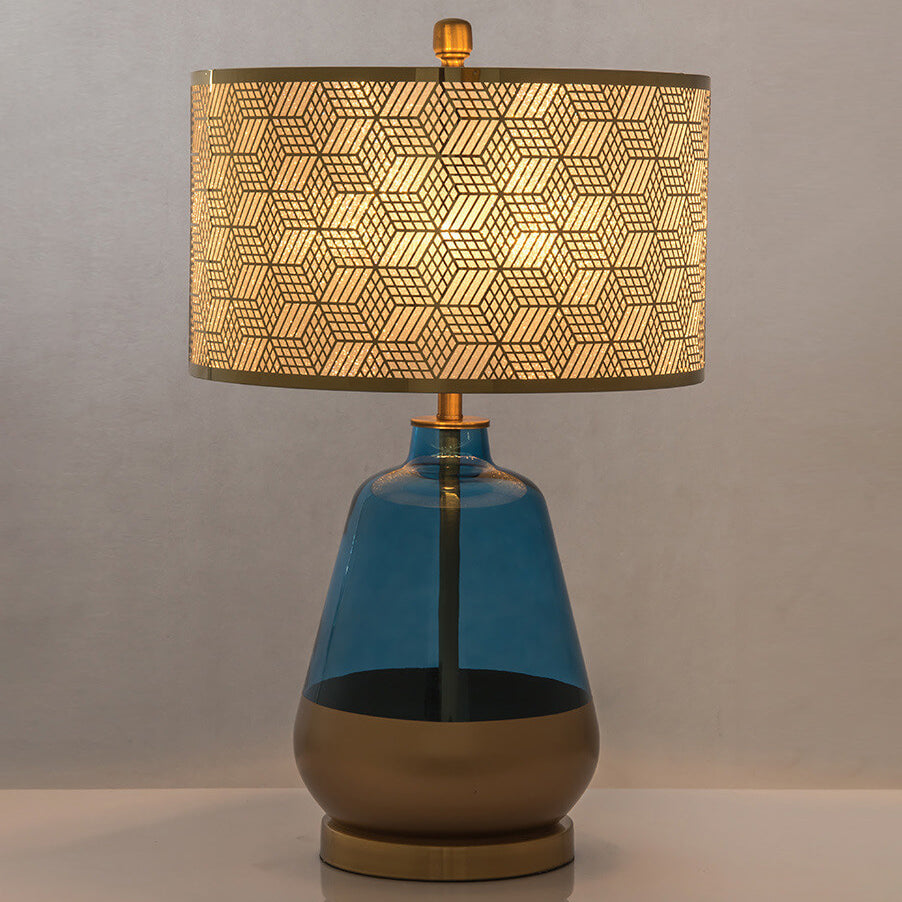 Blue Glass Bottle Metal Table Lamp