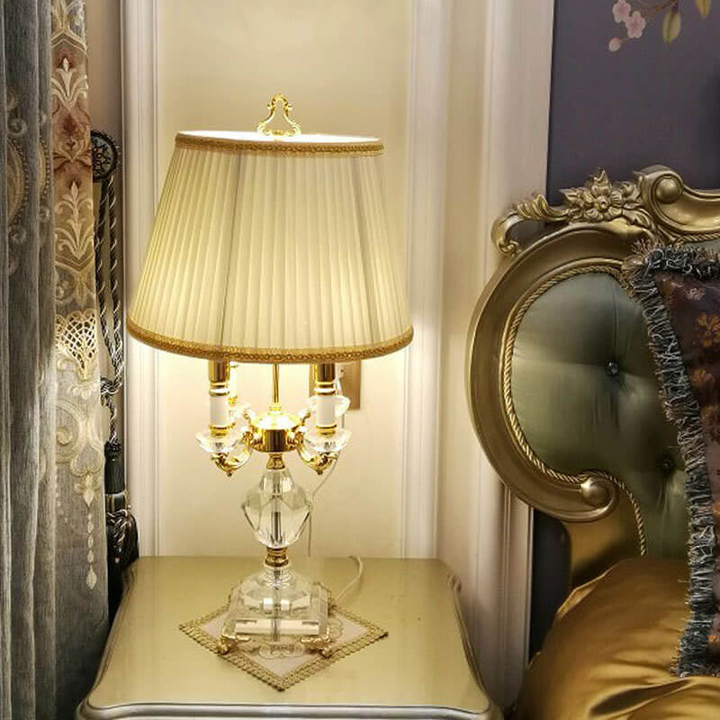 Fabric Candle Holder Crystal 4-Light Table Lamp