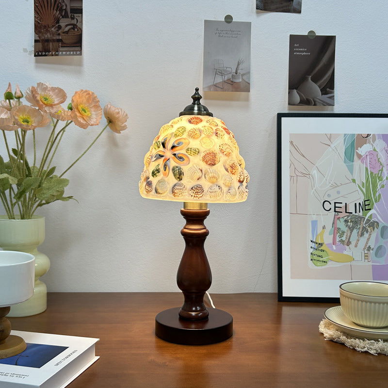 Wood Glass Hemispheroid Shell Table Lamp
