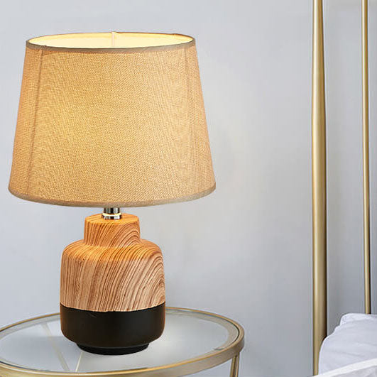 Wood Grain Fabric Ceramic Table Lamp