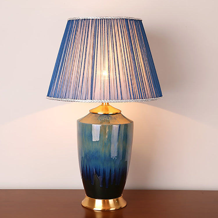 Column Trapezoid Fabric Ceramics Table Lamp