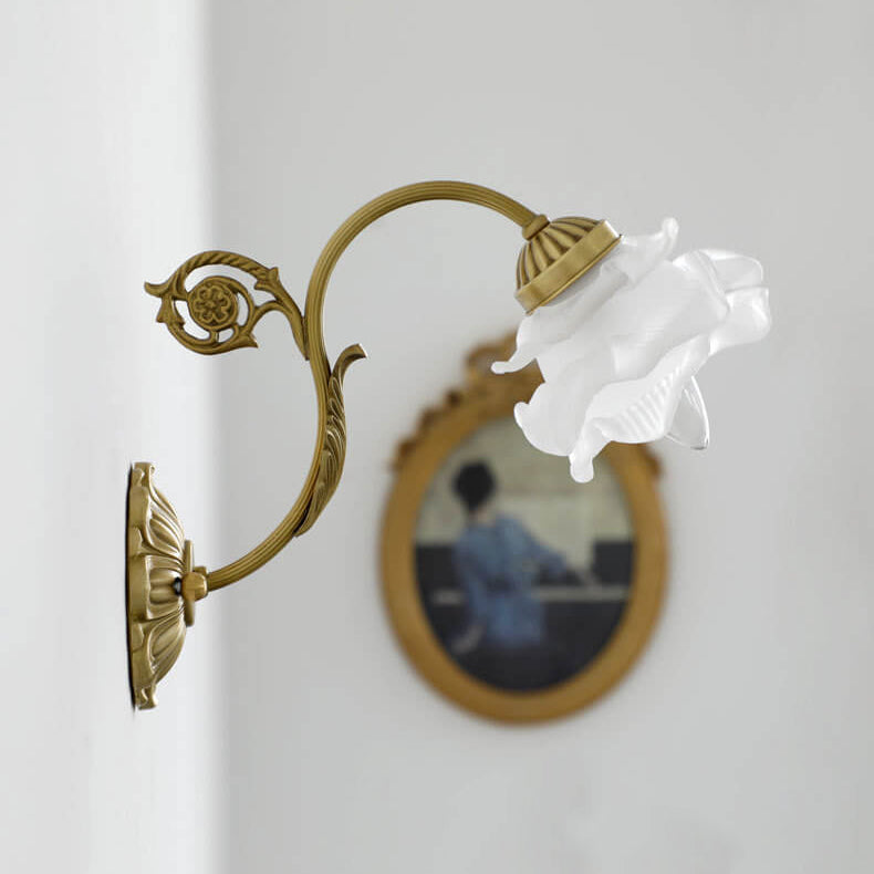 Brass Glass Flower Wall Lamp