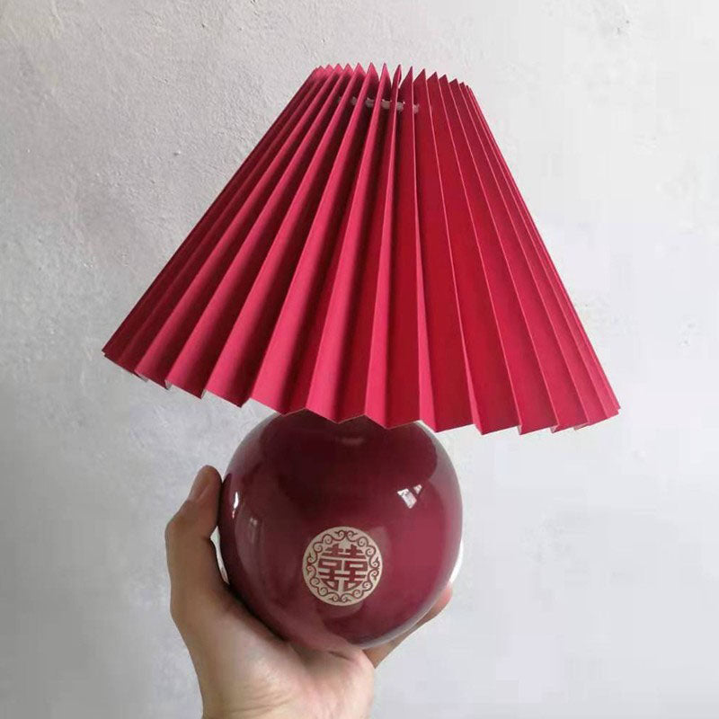 Red Pleated Fabric Lampshade Table Lamp