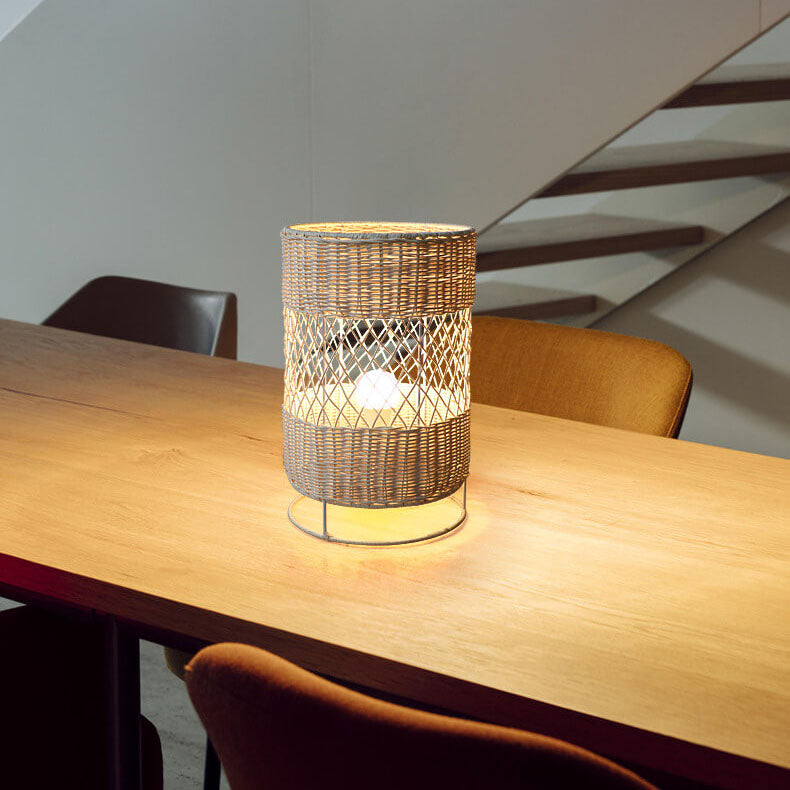 Rattan Weaving Round Column Floor Lamp