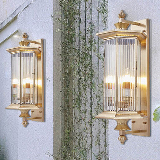 Brass Finish Frame Glass Outdoor Light