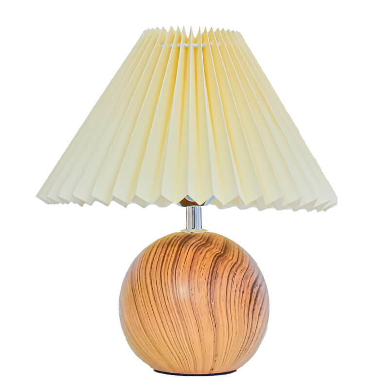Pleated Wood Ball Table Lamp
