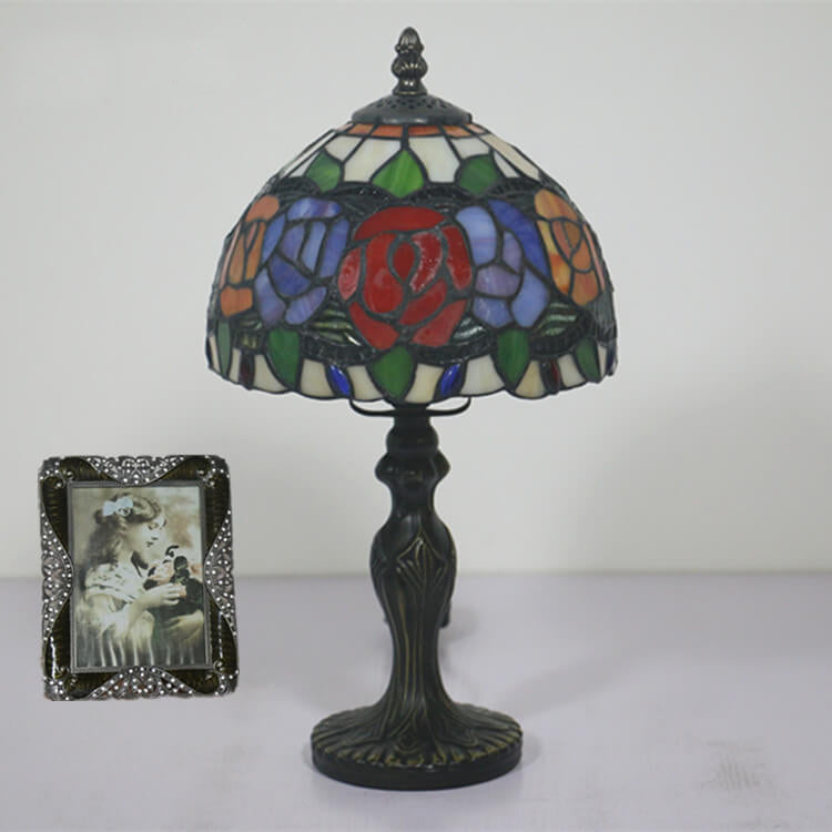 Flowering Rose Stained Glass Table Lamp