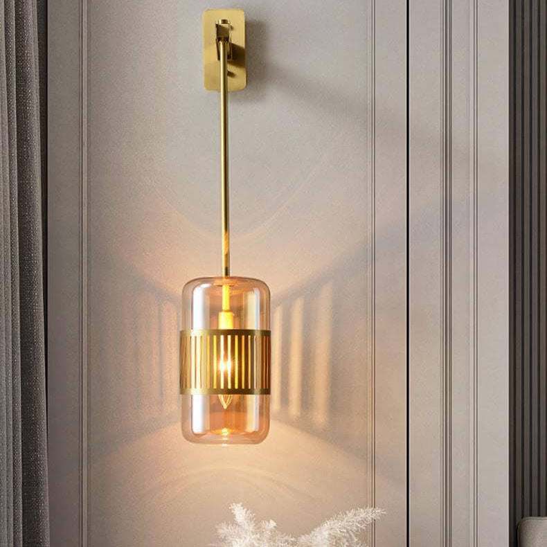 Iron Glass Cylindrical Bedroom Wall Lamp