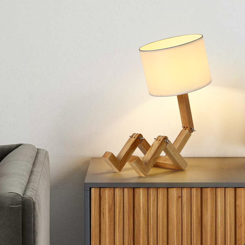 Fabric Solid Wood Robot Table Lamp