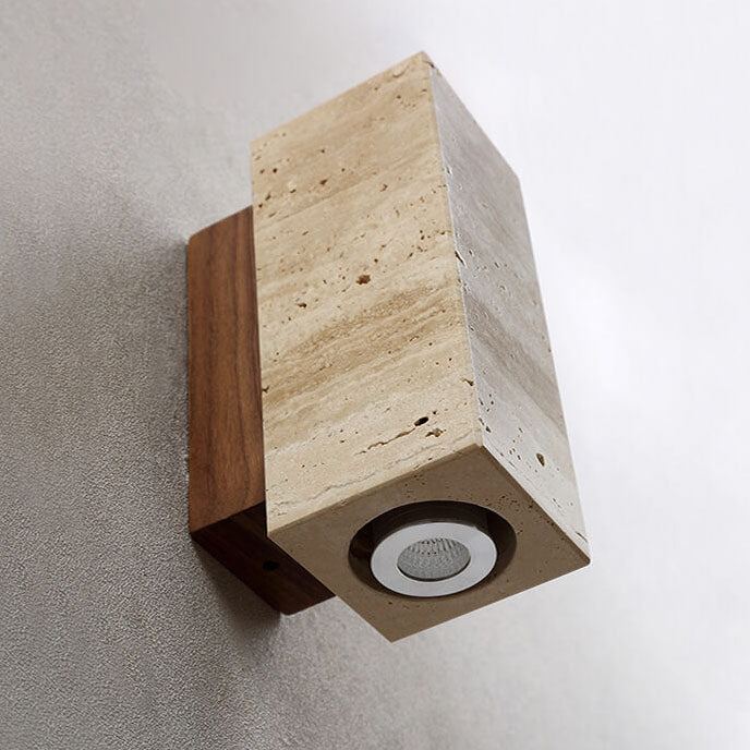 Round Square Yellow Travertine Wall Lamp
