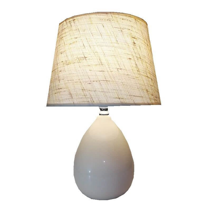 White Fabric Oval Ceramic Table Lamp