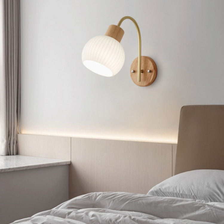 Round Solid Wood Striped Wall Lamp
