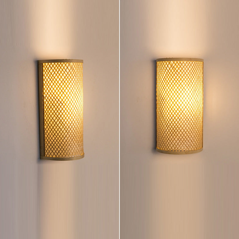 Weaving Semicircular Cylinder Bamboo 2-Light Wall Lamp
