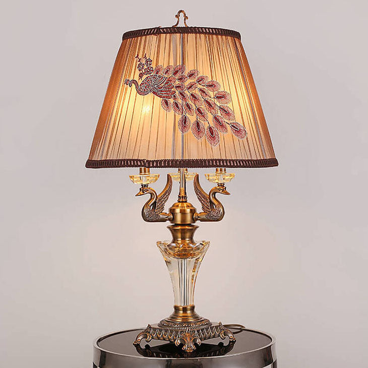 Fabric Candle Crystal 3/4 3-Light Table Lamp