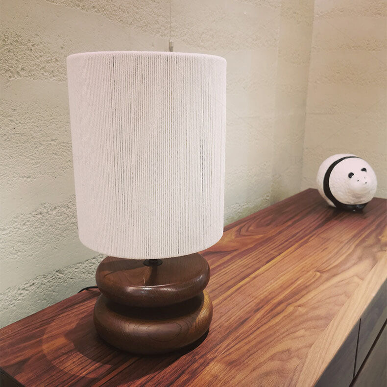 Walnut Fabric Lampshade Cylinder Table Lamp