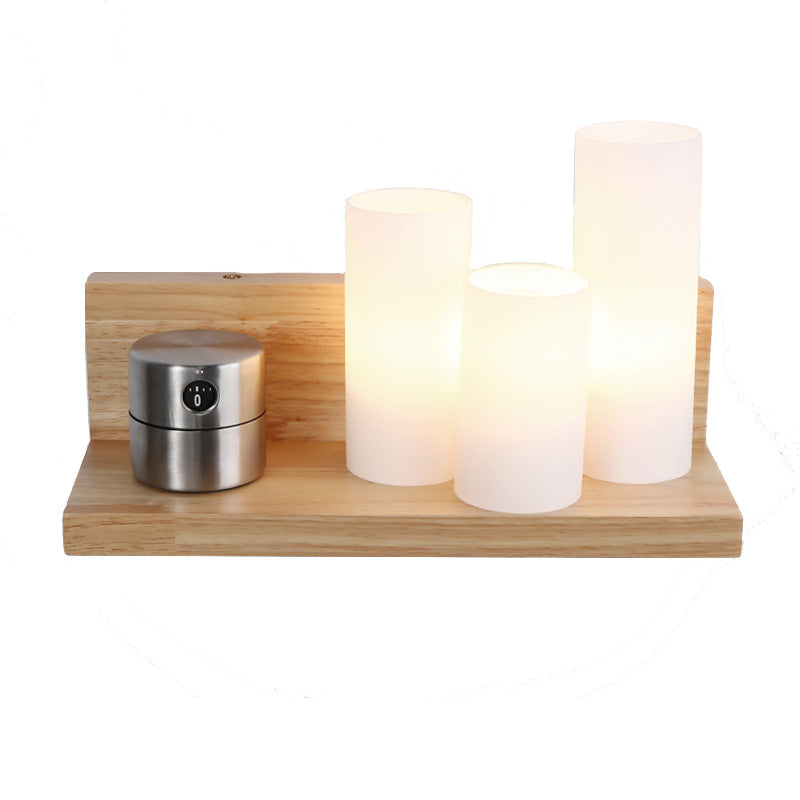 Cylindrical Wooden Glass Wall Lamp