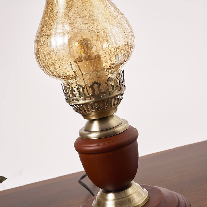 All Brass Wooden Glass Table Lamp