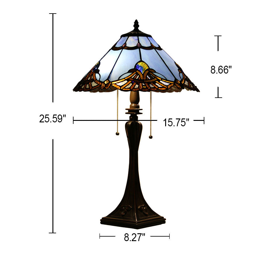 Mediterranean Stained Glass Cone 2-Light Table Lamp