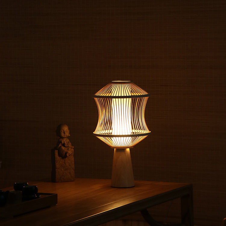 Bamboo Weaving Geometric Cage Table Lamp