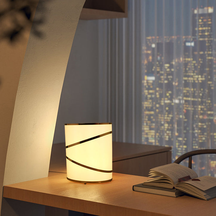 Cylinder Fabric Stainless Steel 3-Light Table Lamp