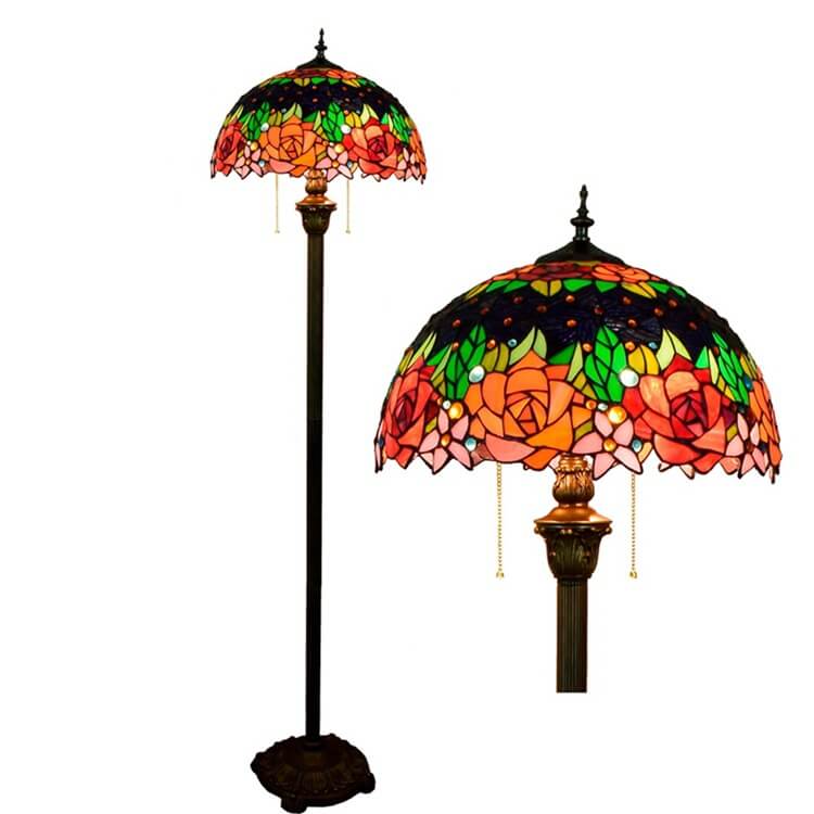 Tiffany Vintage Roses Stained 2-Light Floor Lamp