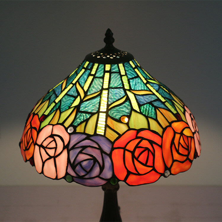 Roses Stained Glass Cone Table Lamp