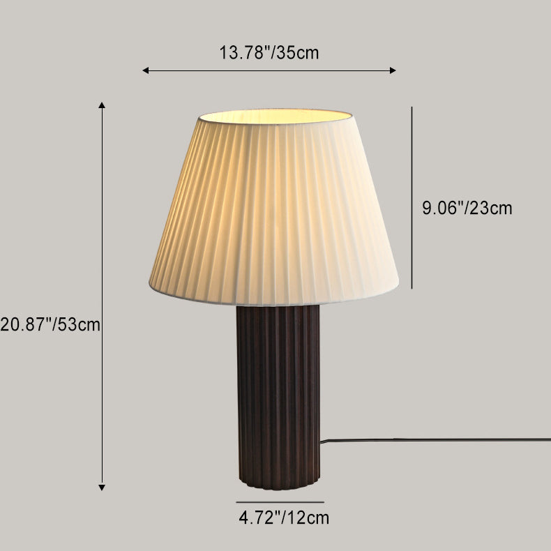 Cylinder Pleated Wood Fabric Table Lamp