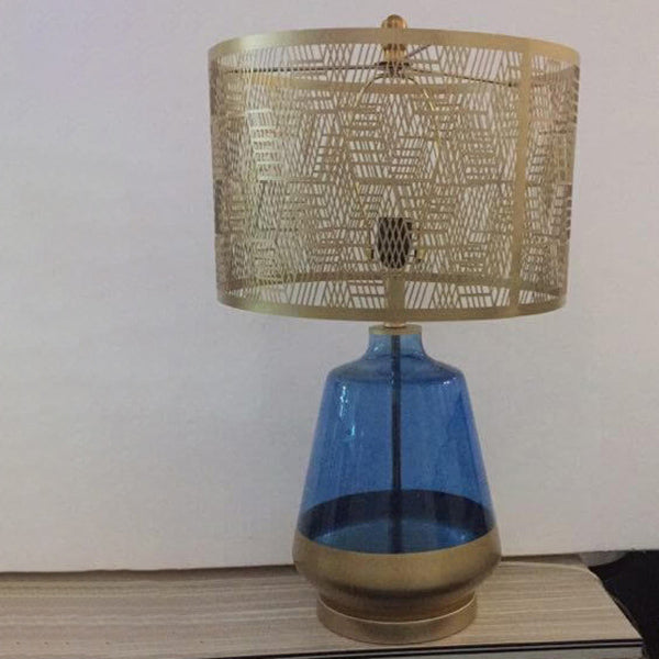 Blue Glass Bottle Metal Table Lamp