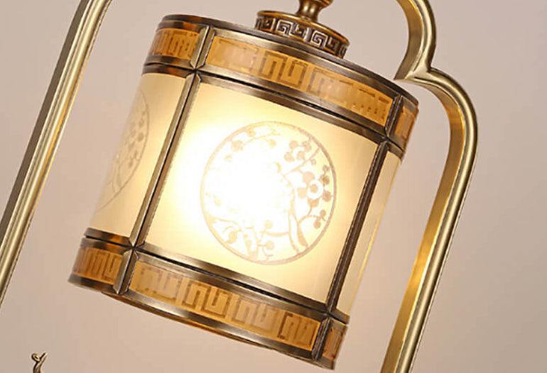 Glass Full Copper Carved Table Lamp