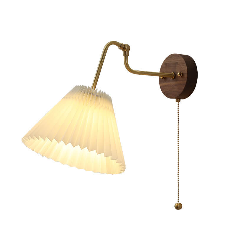 Walnut Brass Pleated Wall Lamp