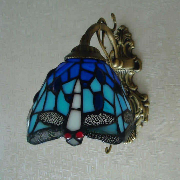 Handmade Stained Glass Dragonfly Wall Lamp