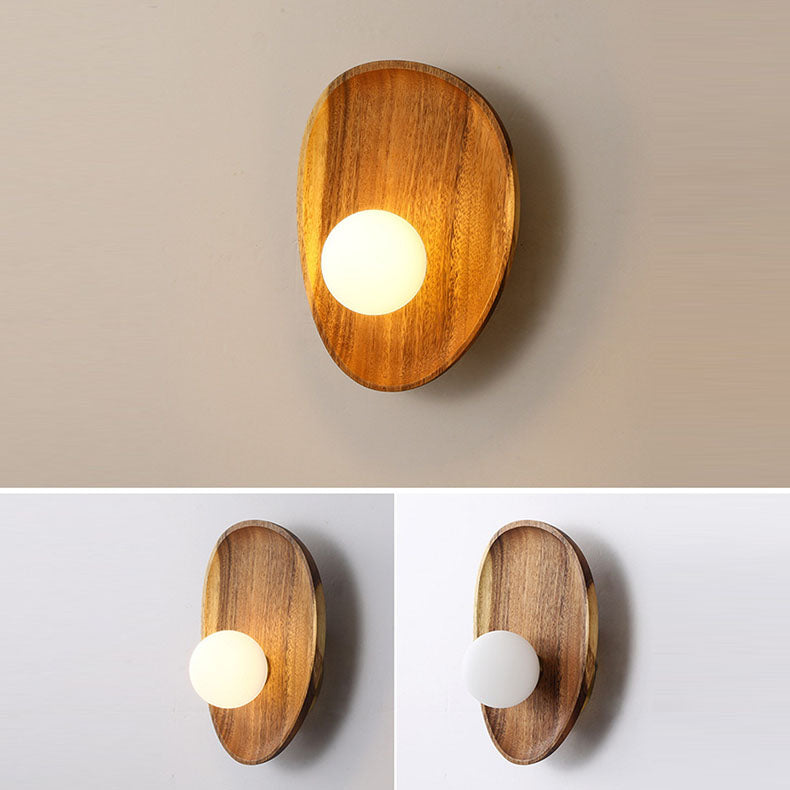 Irregular Oval Plate Wood Wall Lamp