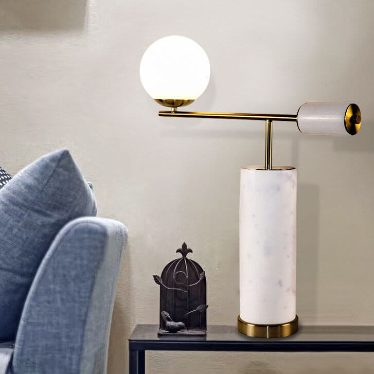 Marble Texture Cylindrical Glass Table Lamp