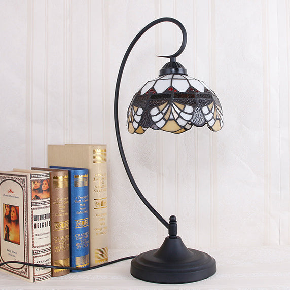 Iron Glass Floral Whelk Table Lamp