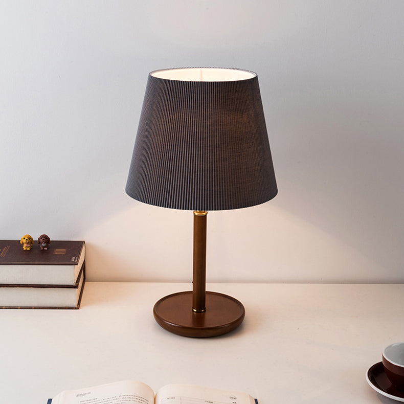 Pleated Fabric Wooden Bedroom Table Lamp