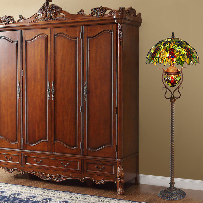 Stained Glass Grape Decor 3-Light Floor Lamp