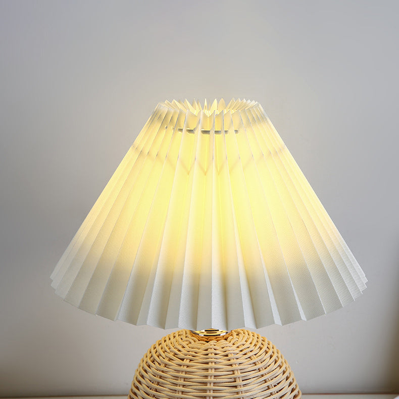 Rattan Fabric Pleated Conic Table Lamp