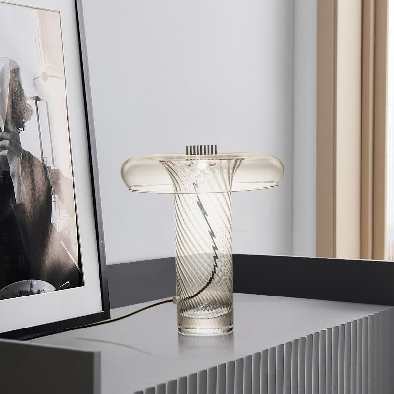 Floral Clear Glass Column Table Lamp