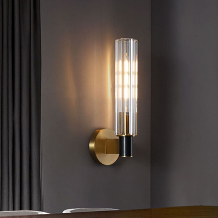Minimal Brass Crystal Column Wall Lamp