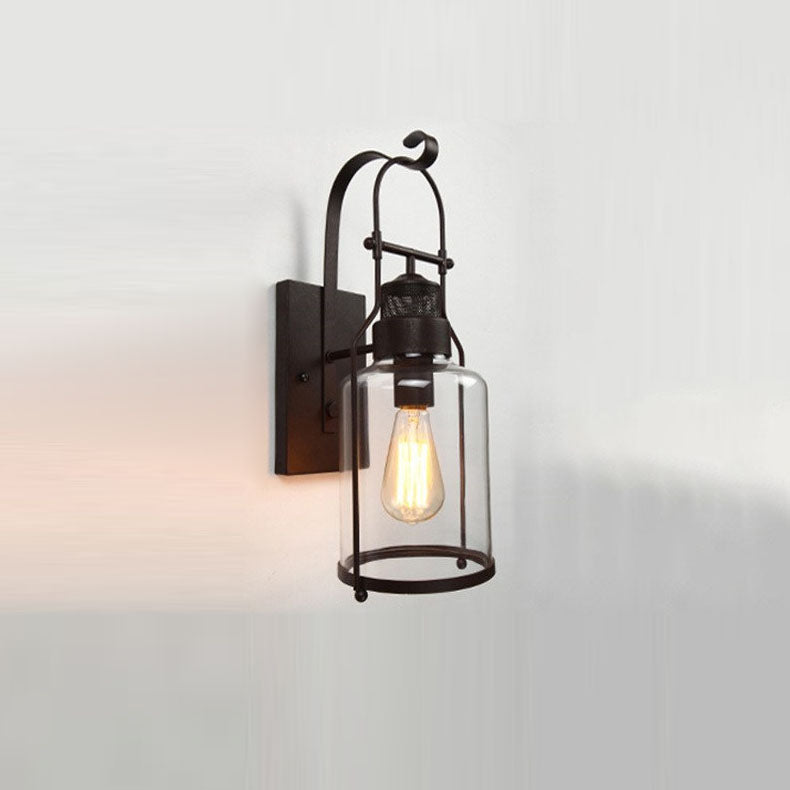Iron Glass Cylinder Hallway Wall Lamp